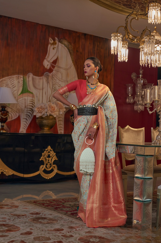 Handloom Saree with Kashmiri Chaap Weaving Design Elegance