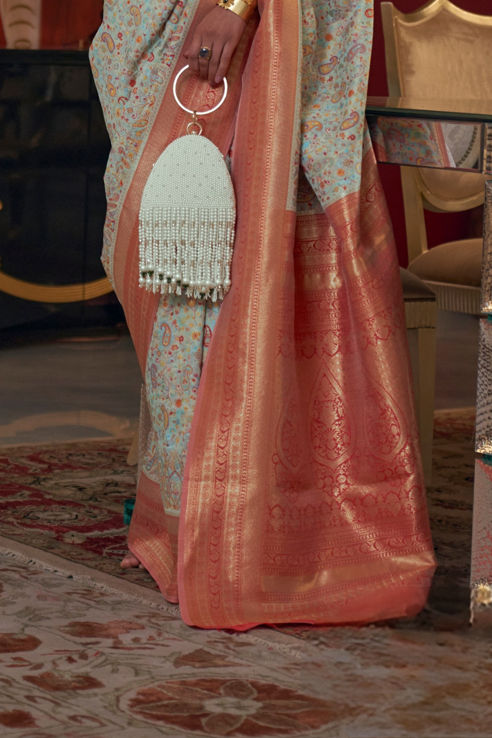 Graceful Gota Handloom Woven Silk Saree with Traditional Detailing