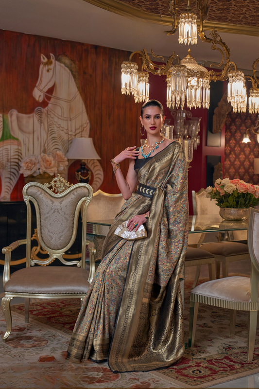 Handloom Saree with Kashmiri Chaap Weaving Design Elegance