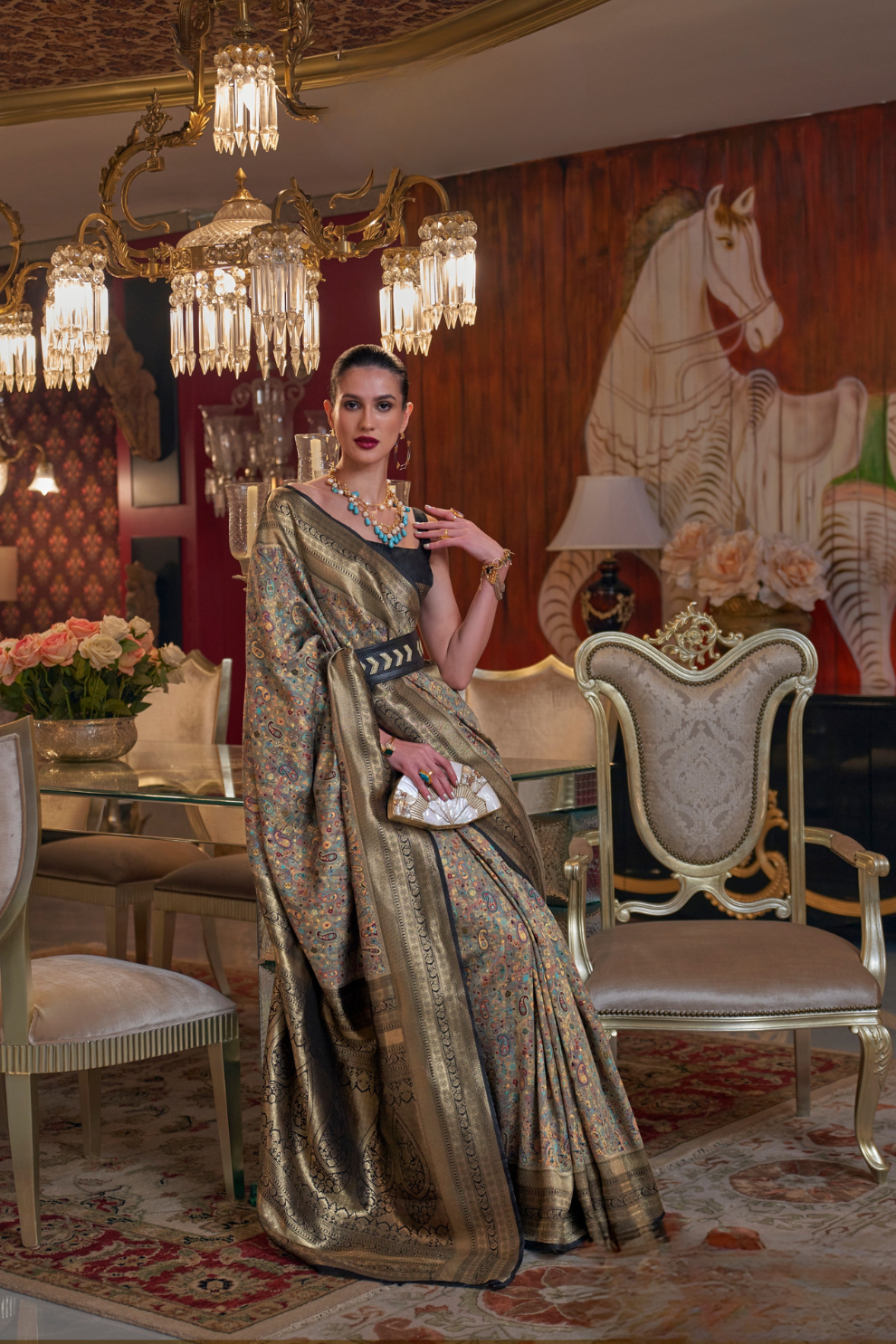 Graceful Gota Handloom Woven Silk Saree with Traditional Detailing