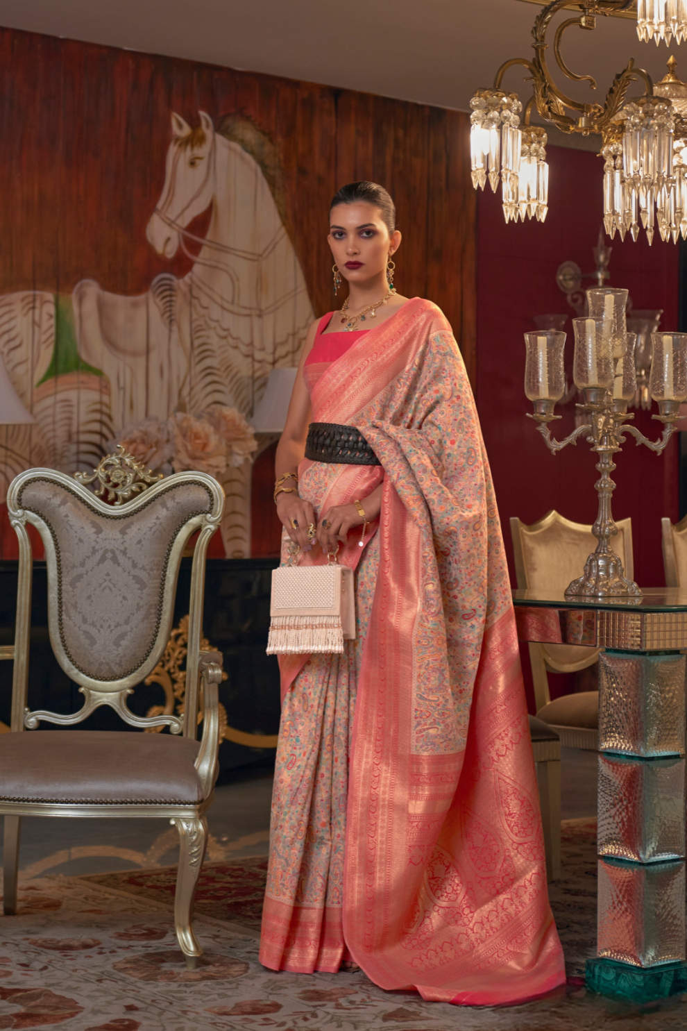 Graceful Gota Handloom Woven Silk Saree with Traditional Detailing