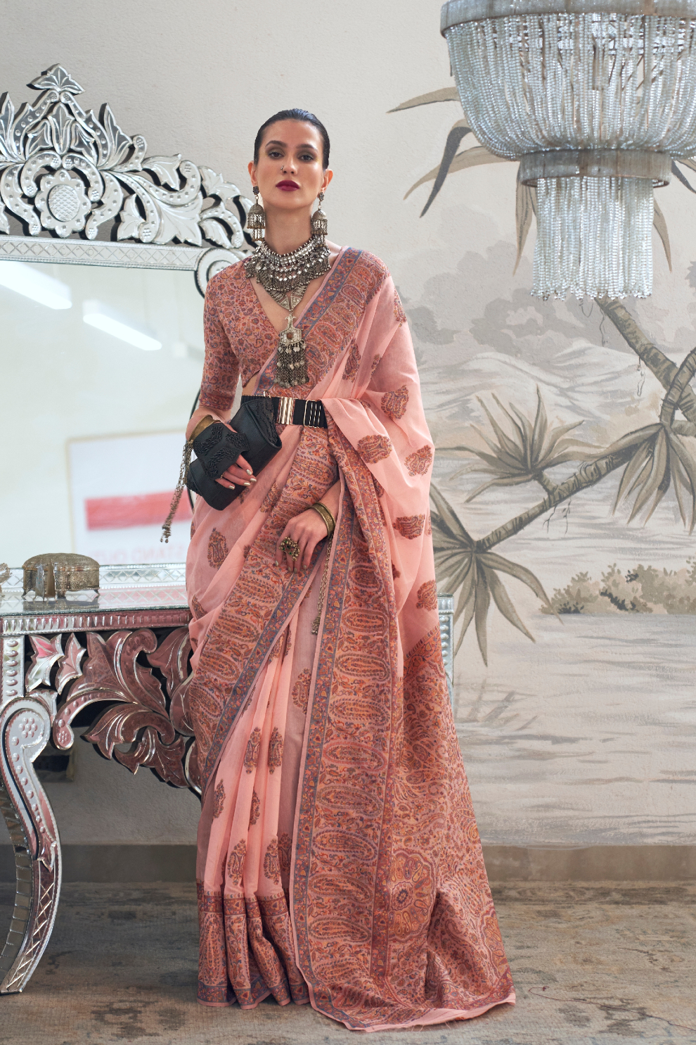 Heavy Modal Saree with Kashmiri Handloom Weaving Elegance