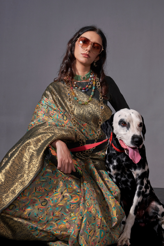 Woven Banarasi Silk Blend Saree with Traditional Motifs