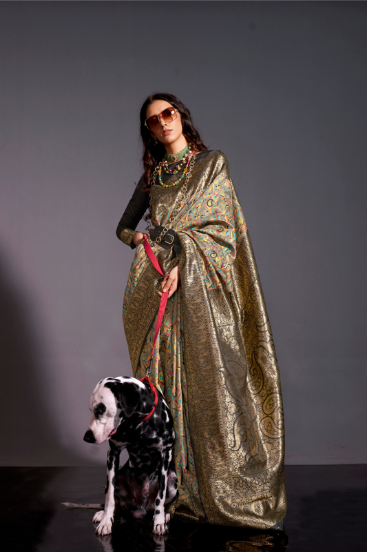 Woven Banarasi Silk Blend Saree with Traditional Motifs