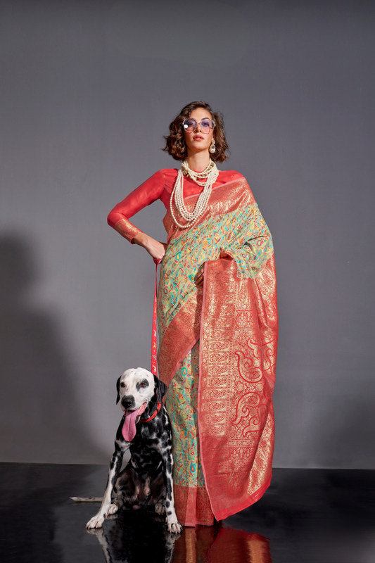 Woven Banarasi Silk Blend Saree with Traditional Motifs
