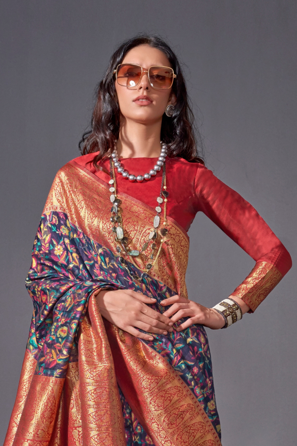 Woven Banarasi Silk Blend Saree with Traditional Motifs