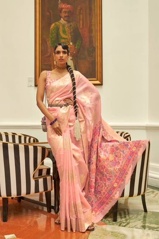 Premium Modal Saree with Ethnic Kashmiri Pallu and Blouse