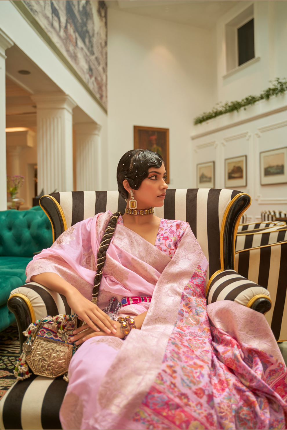 Premium Modal Saree with Ethnic Kashmiri Pallu and Blouse