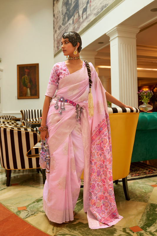 Premium Modal Saree with Ethnic Kashmiri Pallu and Blouse