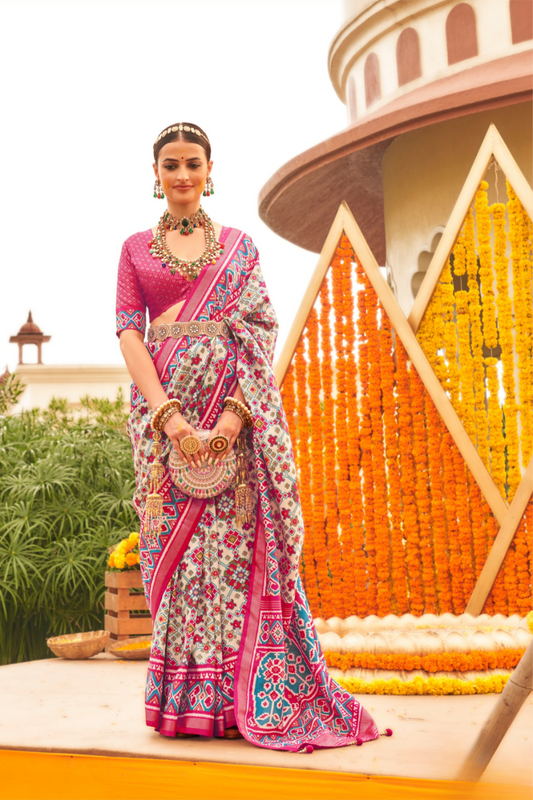 Elegant Traditional Silk Saree with Patola Print