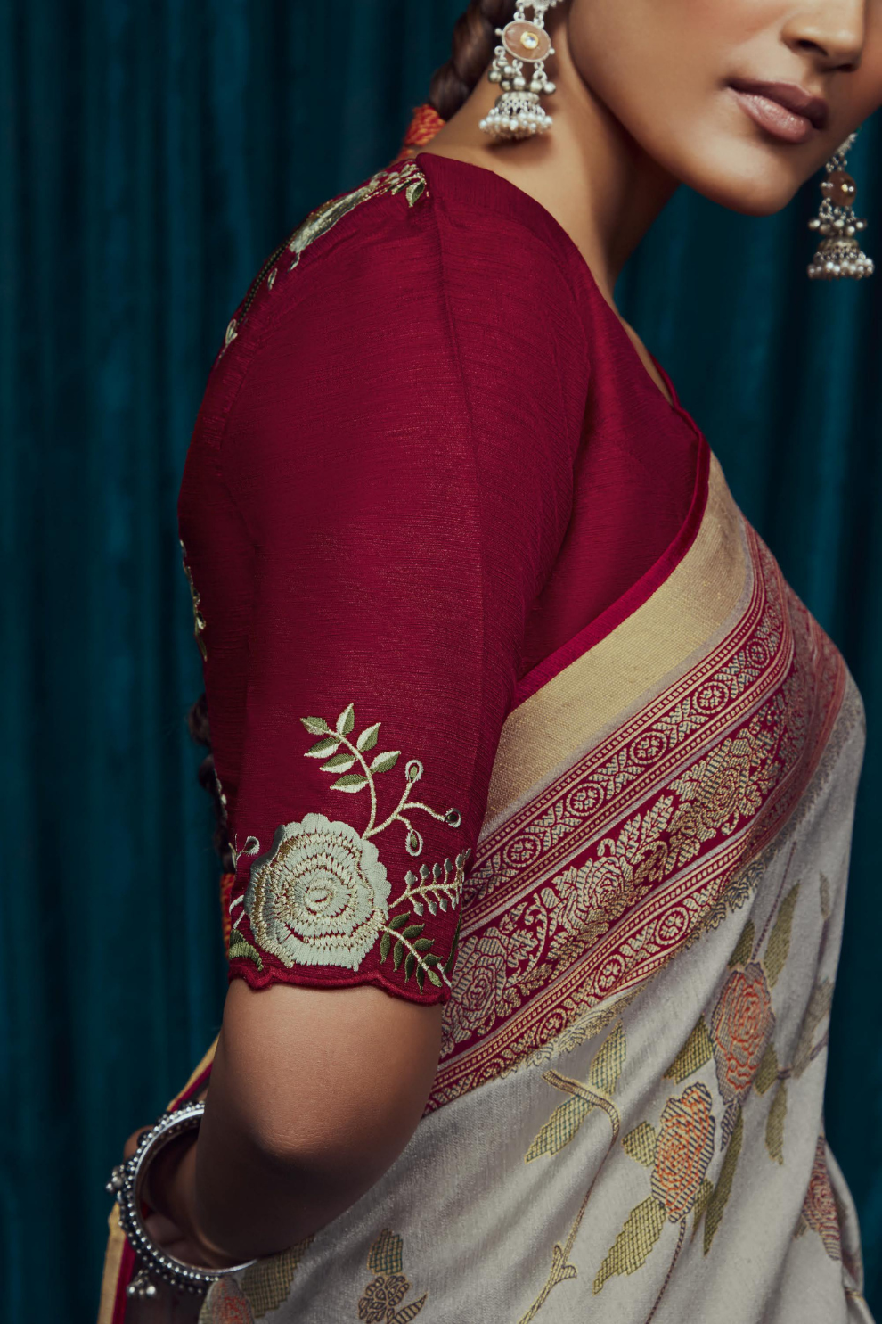 Elora Elegance Soft Brasso Silk Saree with Sequin Embroidery Sparkle