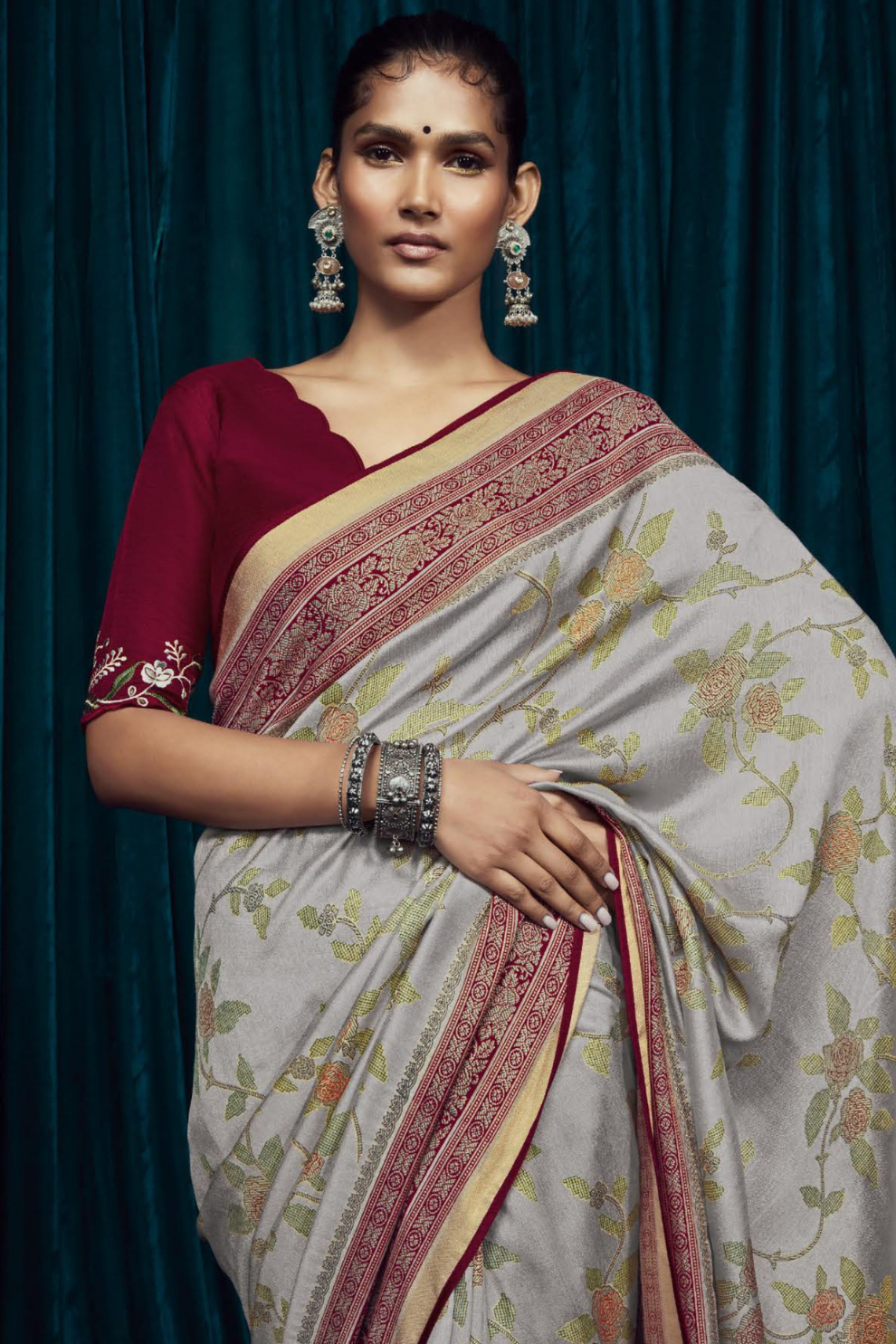 Elora Elegance Soft Brasso Silk Saree with Sequin Embroidery Sparkle