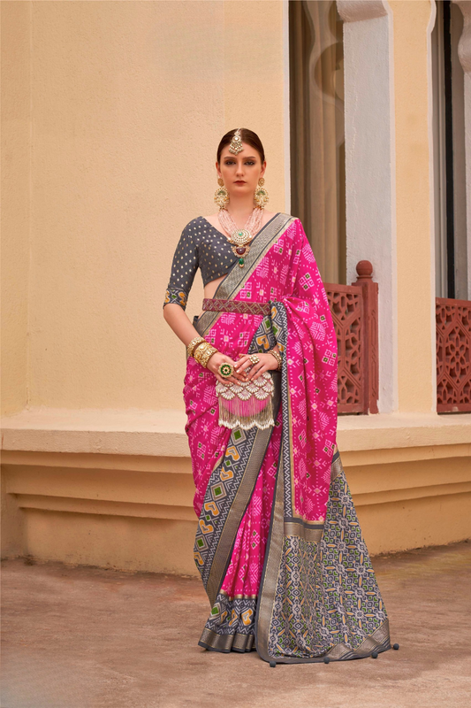 Elegant Silk Saree Featuring Classic Patola Print Work