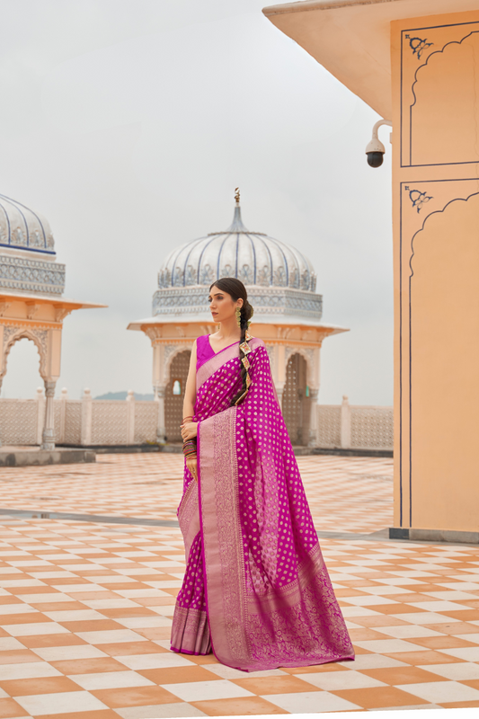 Handloom Crafted Saree in Nylon Silk Georgette for Festive Wear