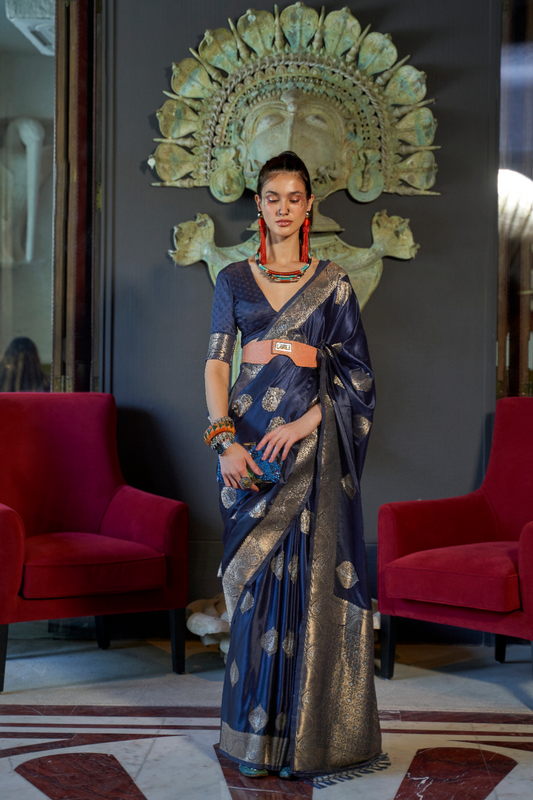 Nylon Pure Satin Handloom Weaving Saree with Subtle Elegance