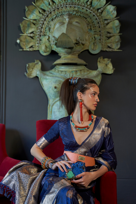 Nylon Pure Satin Handloom Weaving Saree with Subtle Elegance