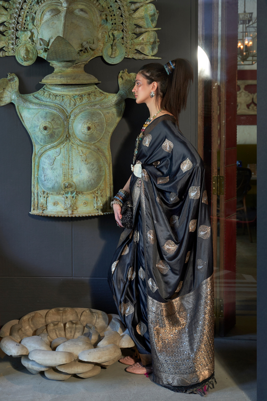 Nylon Pure Satin Handloom Weaving Saree with Subtle Elegance