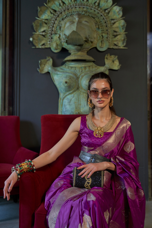 Nylon Pure Satin Handloom Weaving Saree with Subtle Elegance