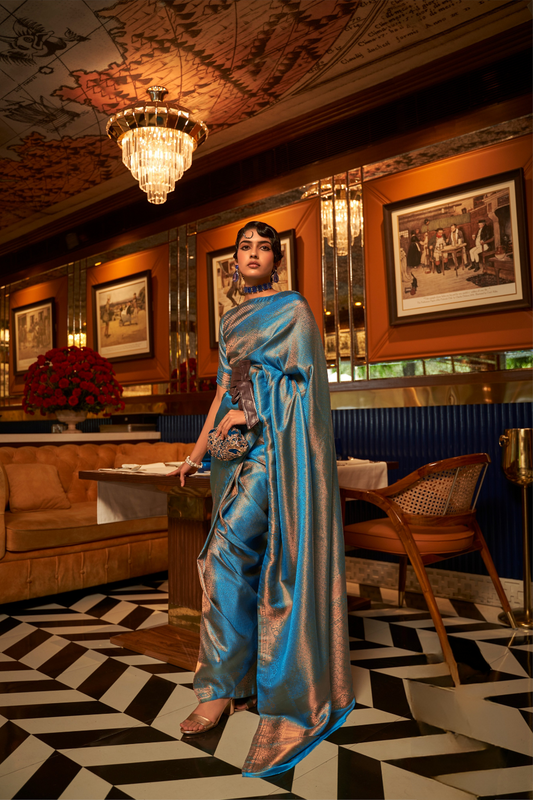 Nylon Satin Saree with Copper Zari Weaving Elegance