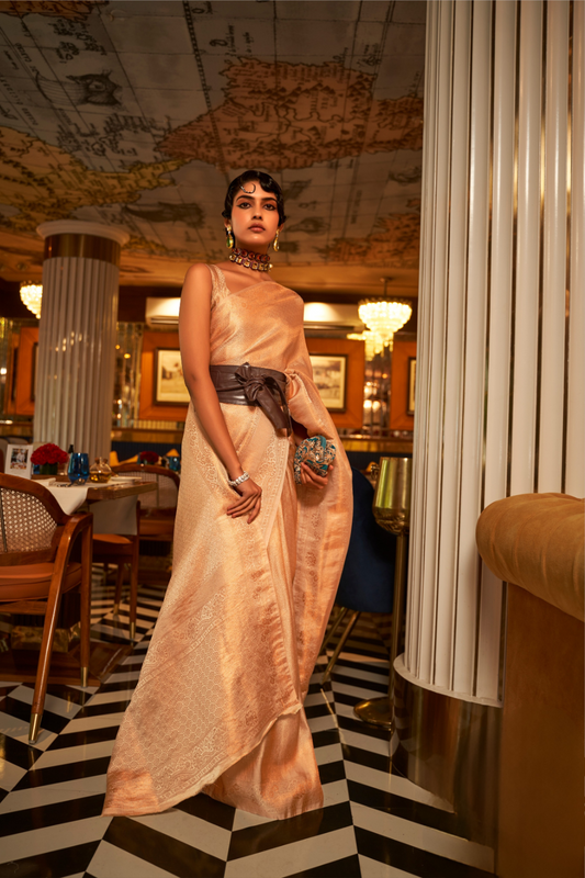 Nylon Satin Saree with Copper Zari Weaving Elegance