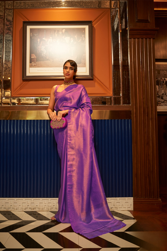 Nylon Satin Saree with Copper Zari Weaving Elegance