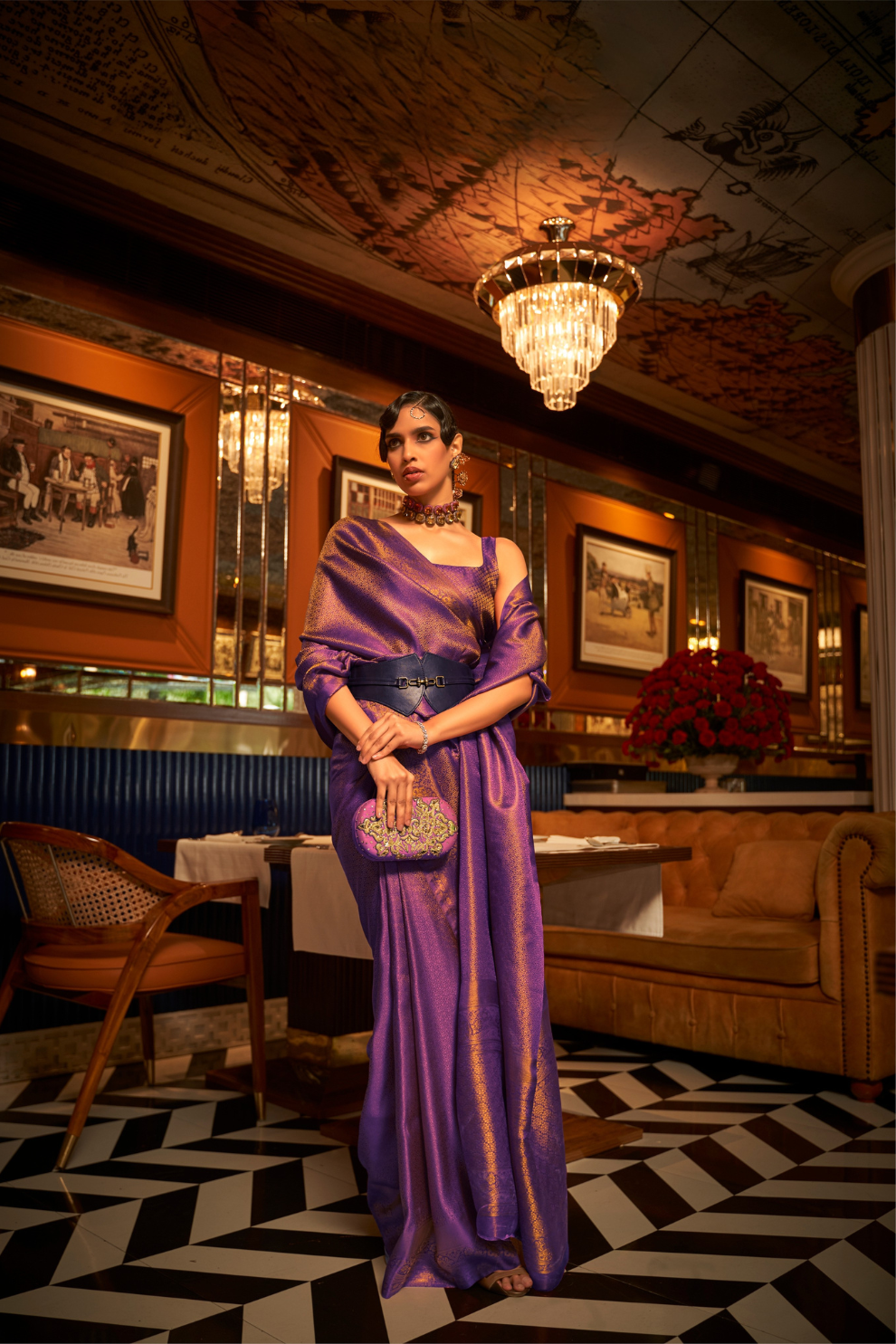 Nylon Satin Saree with Copper Zari Weaving Elegance