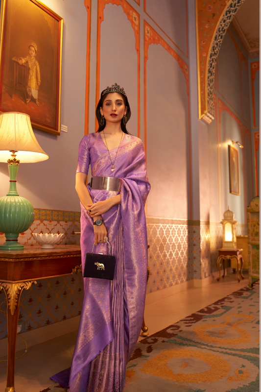 Elegant Kanjivaram Satin Silk Saree with Zari Shine Weaving