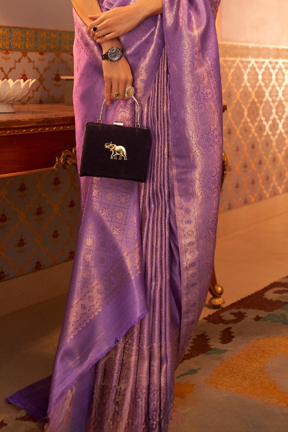 Elegant Kanjivaram Satin Silk Saree with Zari Shine Weaving