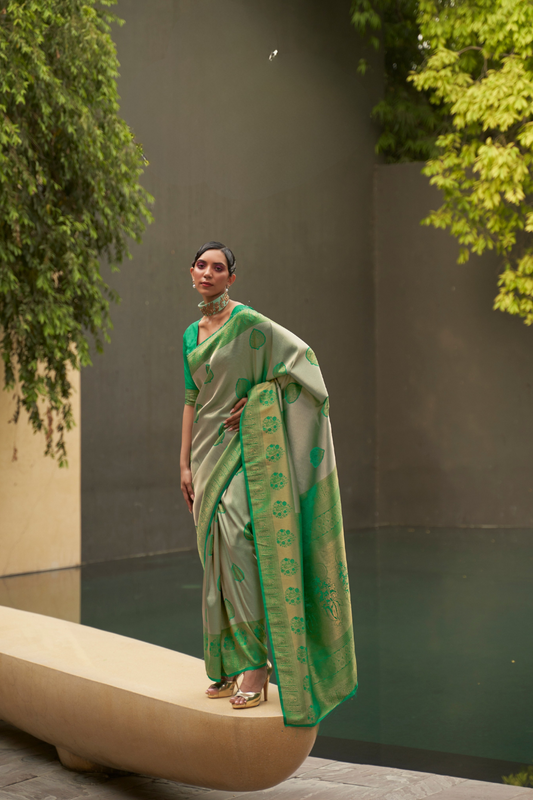 Two-Tone Nylon Woven Silk Saree with Elegant Shine