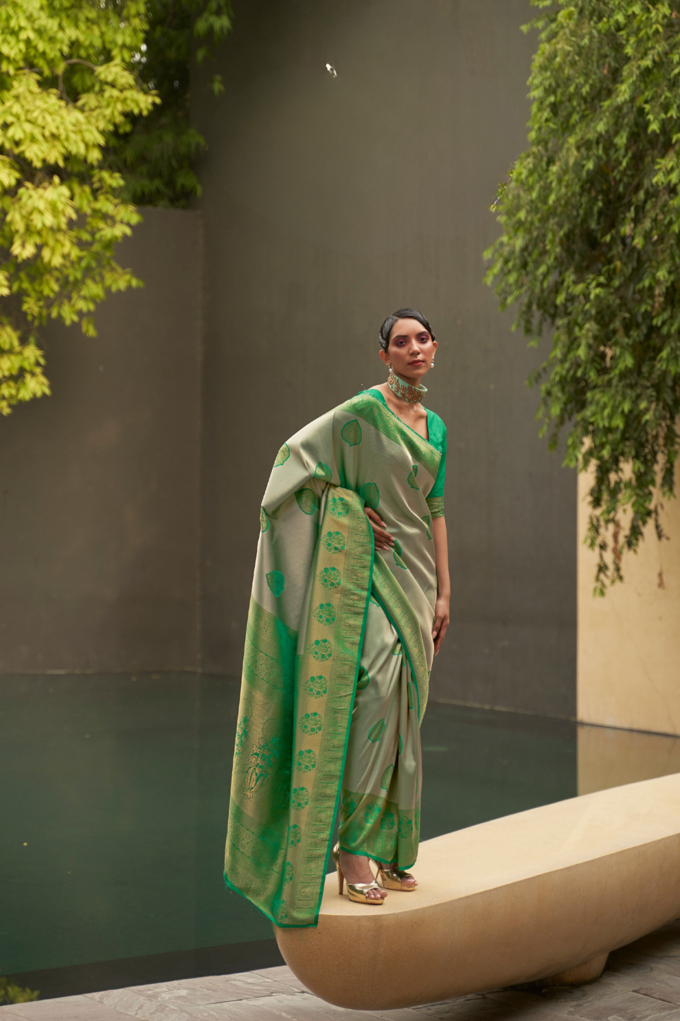 Two-Tone Nylon Woven Silk Saree with Elegant Shine