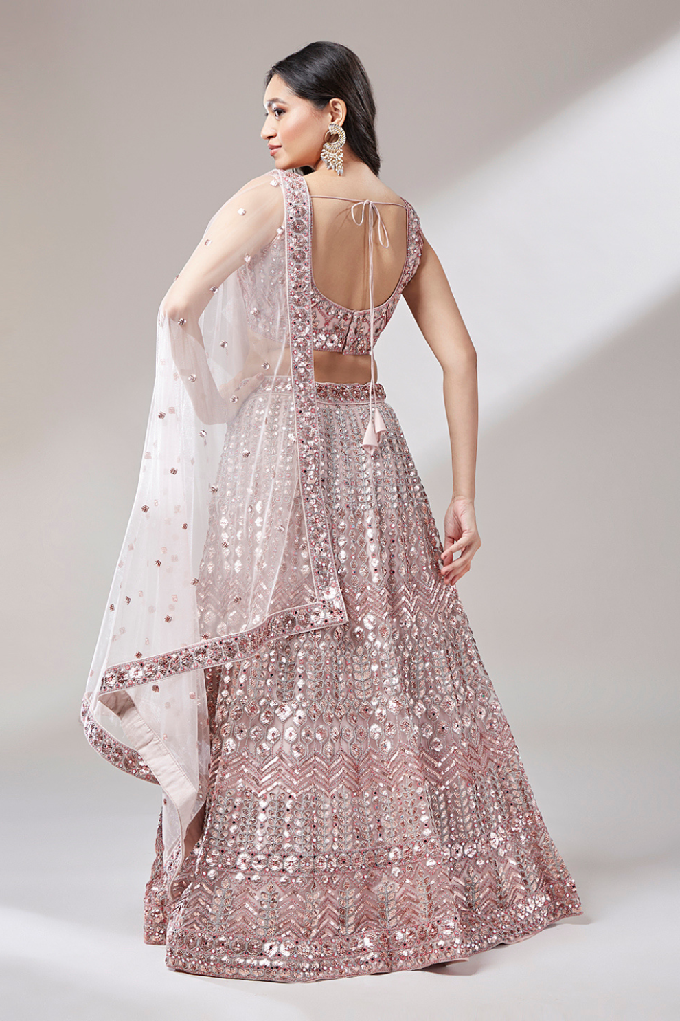 Elegant Mirror & Sequin Embroidered Net Party Lehenga