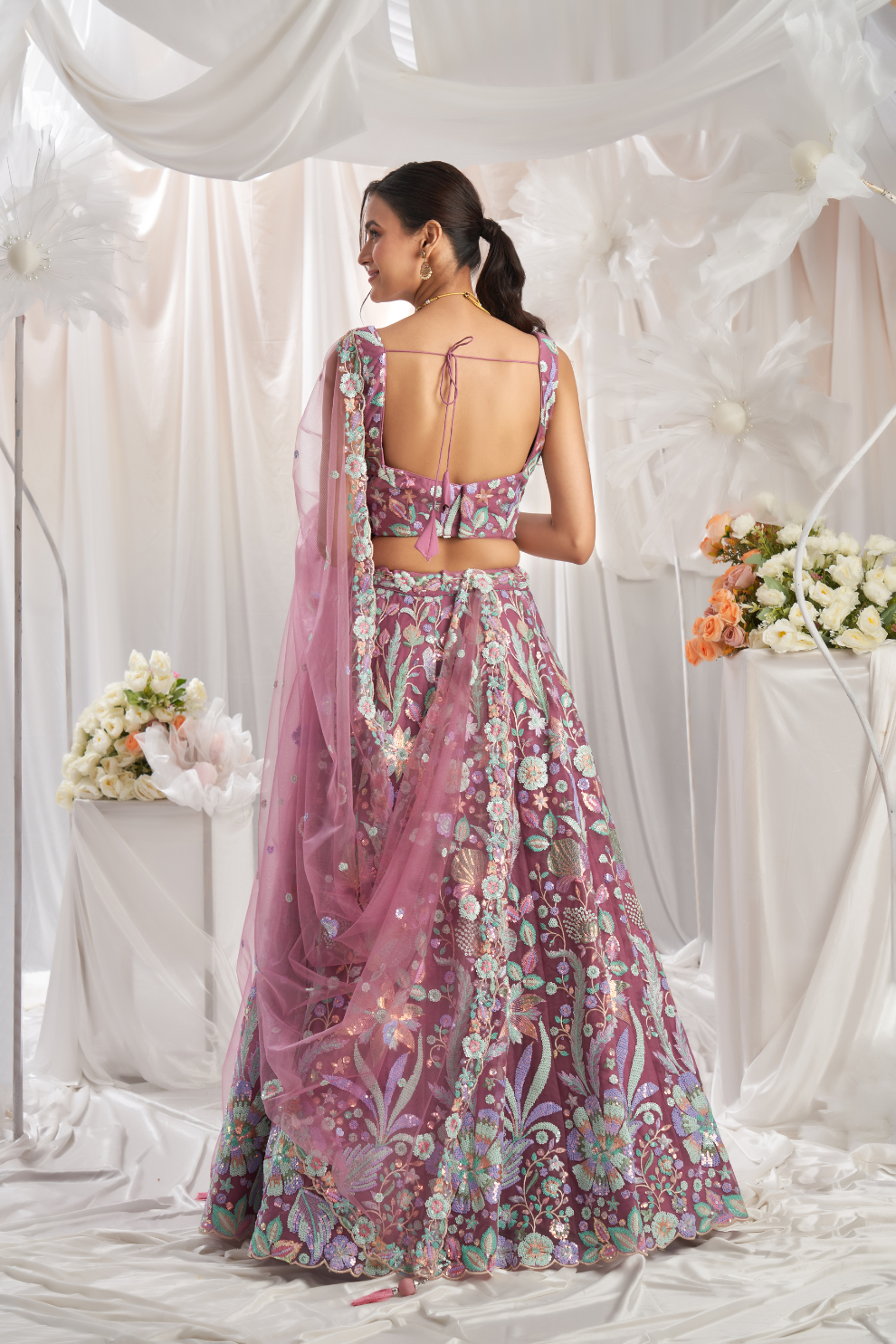 Graceful Net Semi-Stitched Lehenga Choli With Sequin Detailing