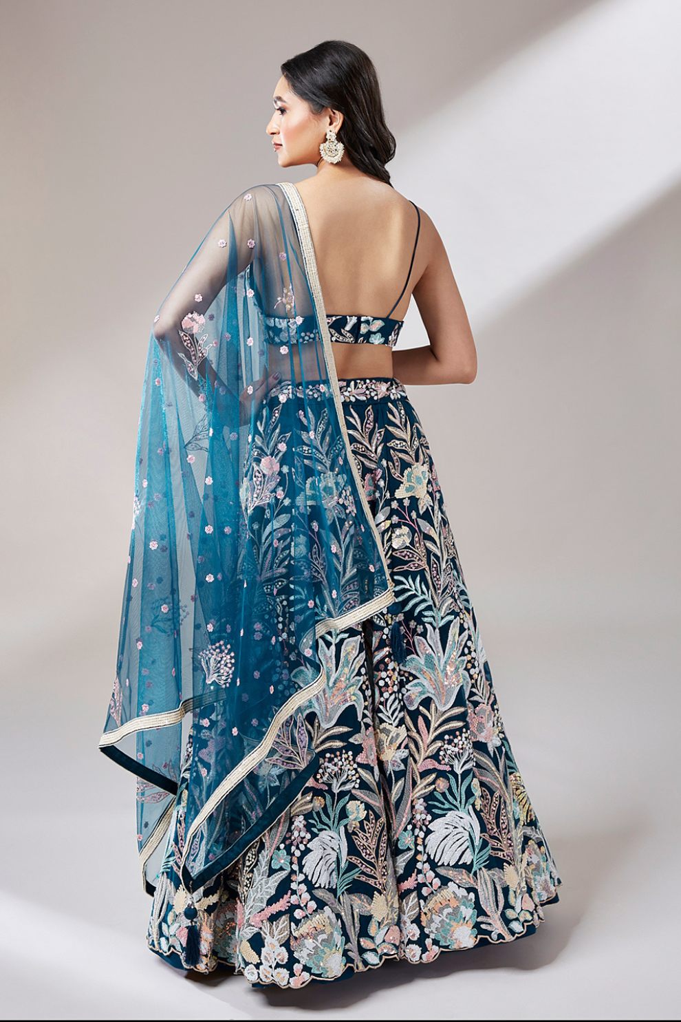 Multi-Sequins Work Net Lehenga for Party Wear