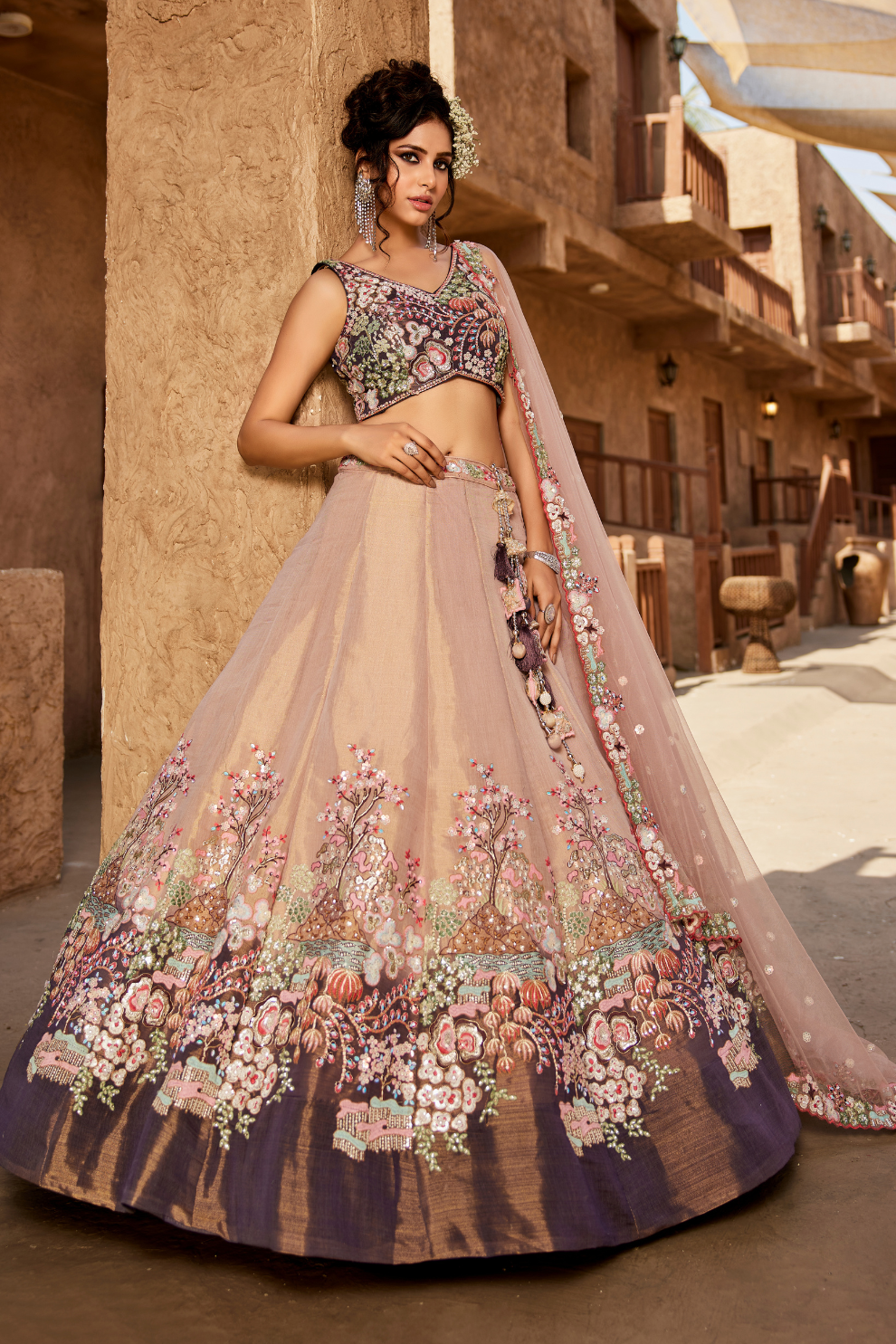 Stylish Net Lehenga Choli & Dupatta Highlighted with Sequins Embroidery