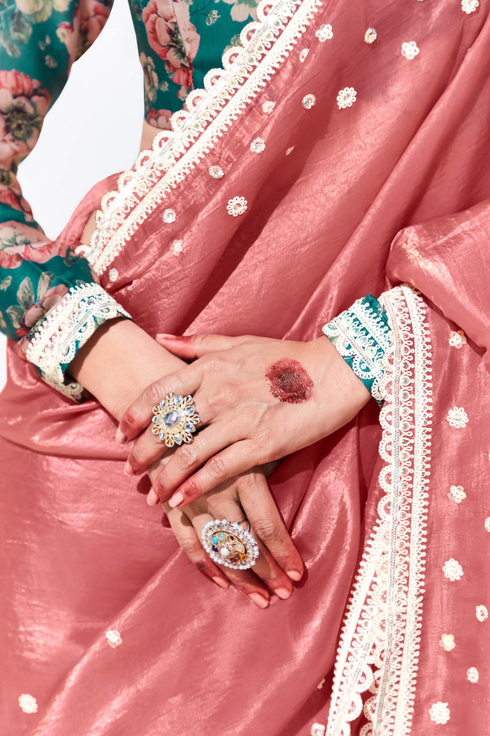 Elegant Tissue Saree with Sequins and Thread Embroidery Work