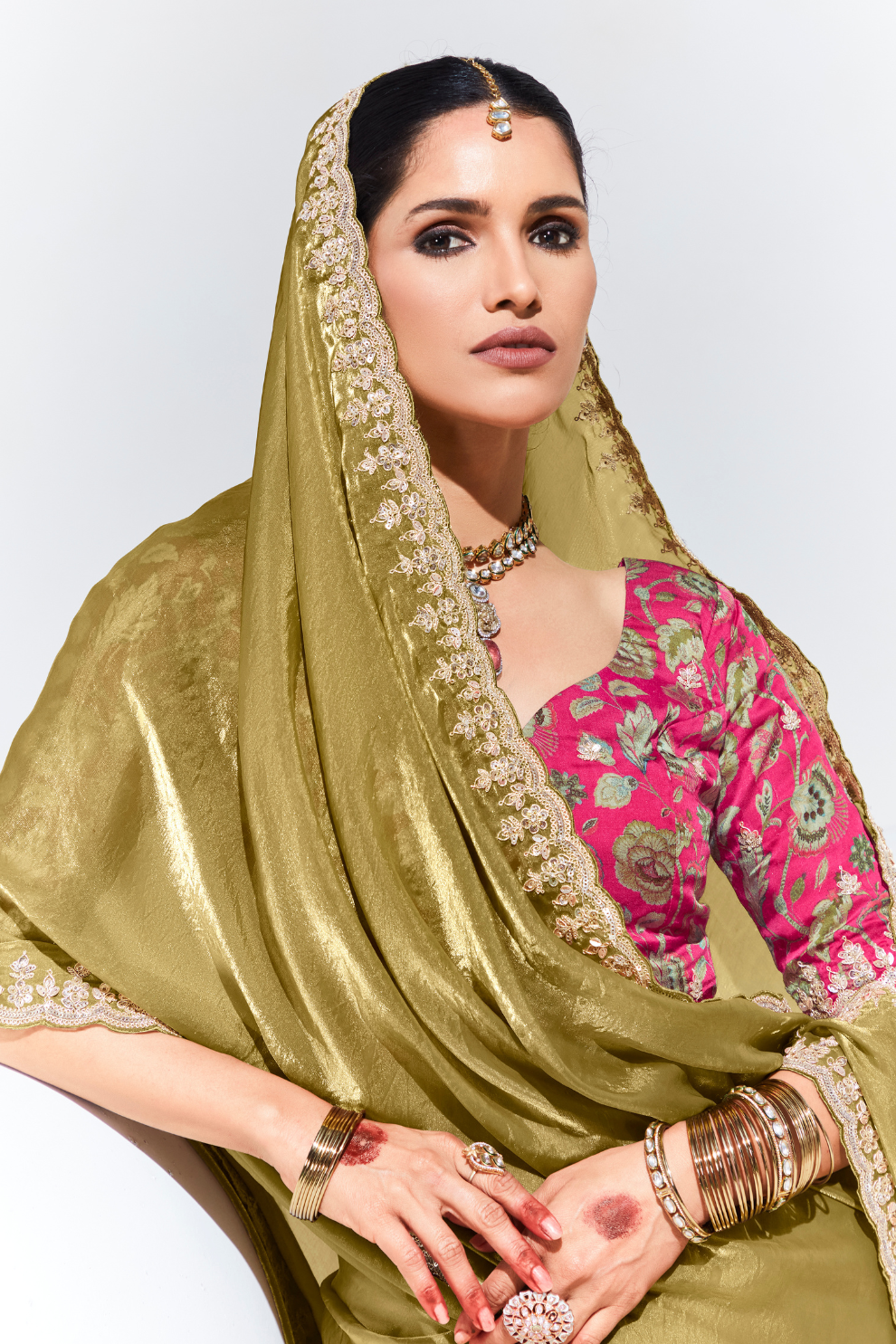 Elegant Tissue Saree with Sequins and Thread Embroidery Work