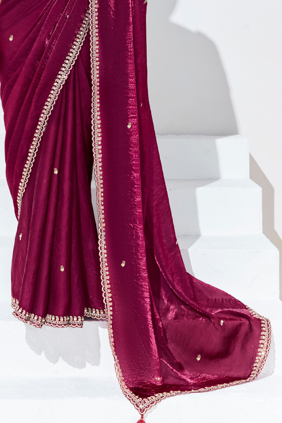 Elegant Tissue Saree with Sequins and Thread Embroidery Work