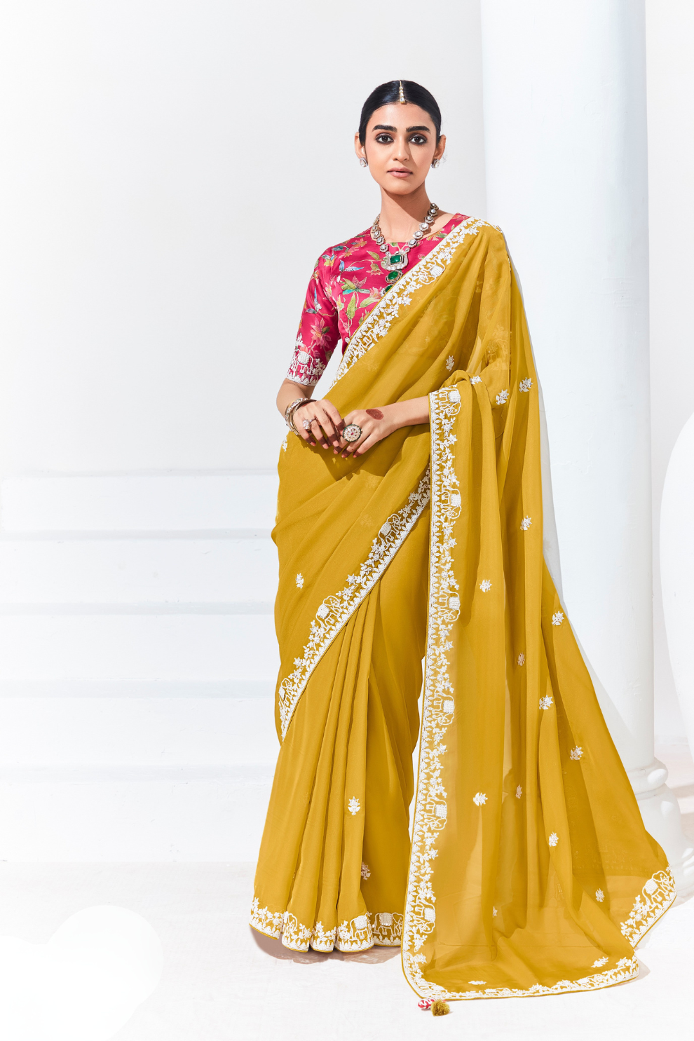 Elegant Tissue Saree with Sequins and Thread Embroidery Work