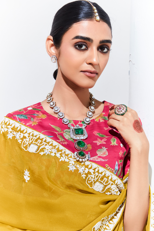 Elegant Tissue Saree with Sequins and Thread Embroidery Work