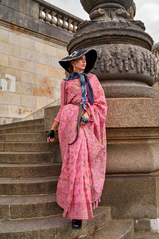 Organza Parsi Handloom Weaving Silk Saree with Delicate Heritage Detailing