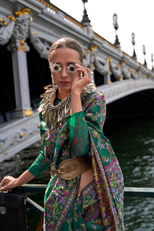 Organza Parsi Handloom Weaving Silk Saree with Delicate Heritage Detailing