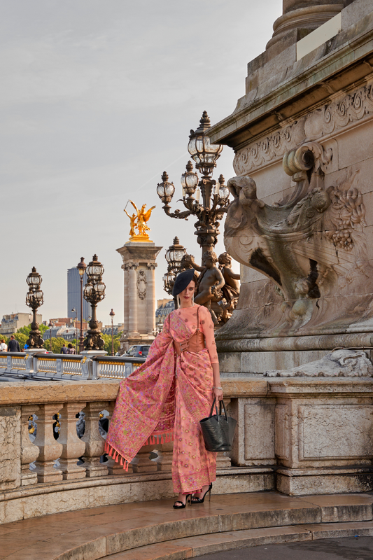 Organza Parsi Handloom Weaving Silk Saree with Delicate Heritage Detailing