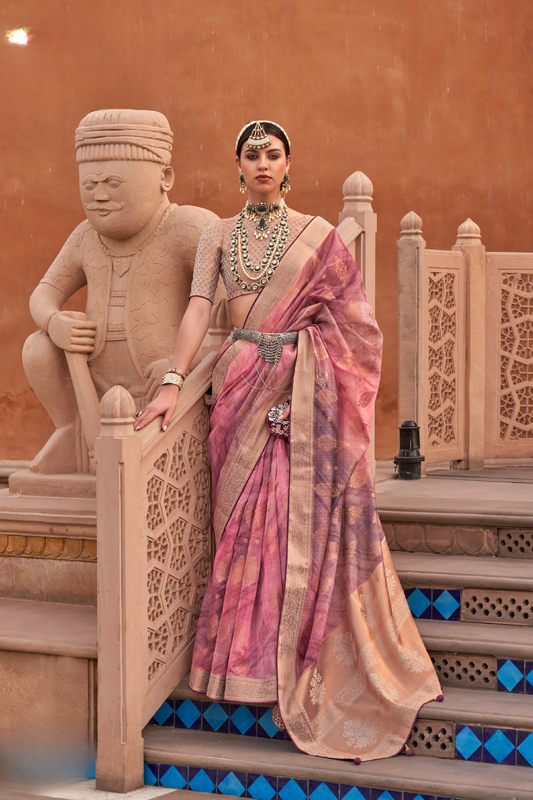 Organza Silk Saree with Jacquard Butti and Digital Print