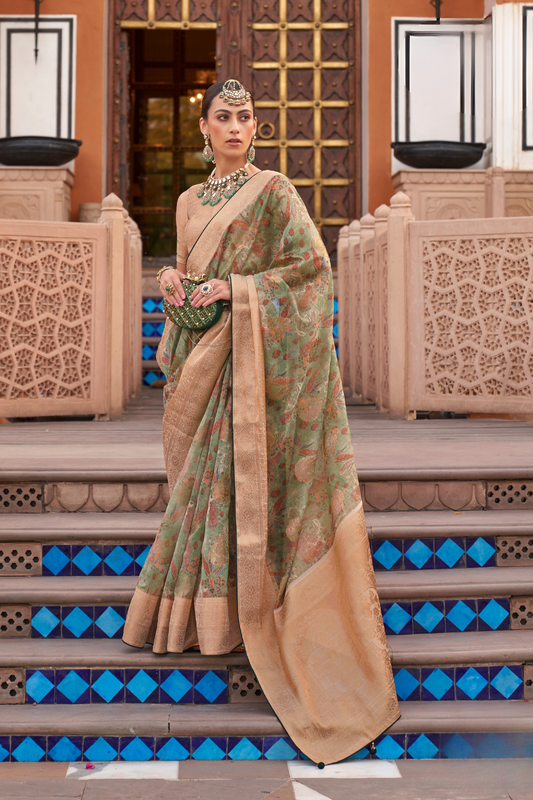 Organza Silk Saree with Jacquard Butti and Digital Print