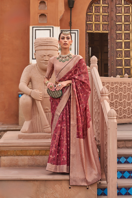 Organza Silk Saree with Jacquard Butti and Digital Print