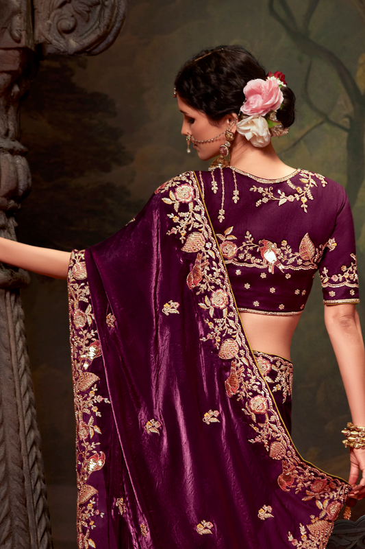 Heavy Embroidered Designer Silk Saree for Elegant Occasions