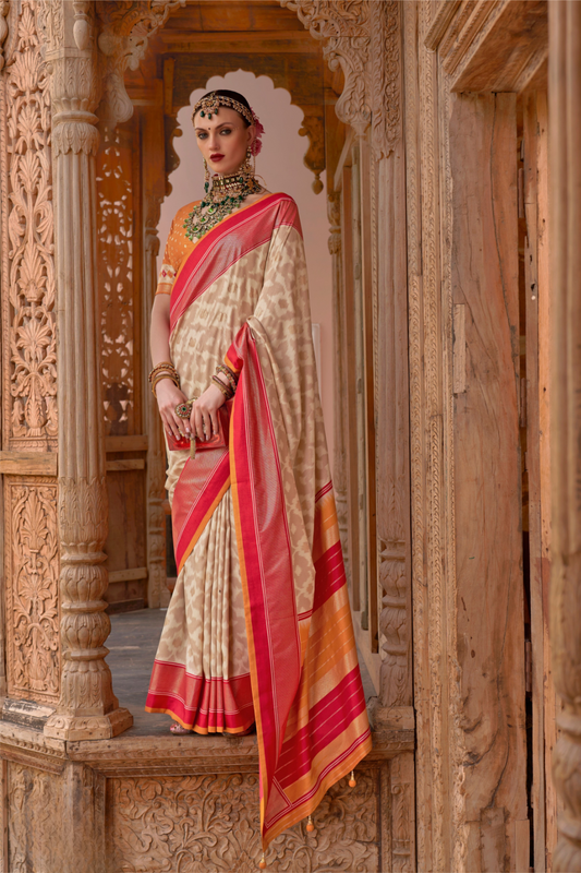 Banarasi Georgette Satin Saree with Artistic Print Detailing