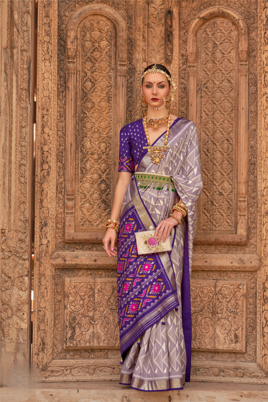 Banarasi Georgette Satin Saree with Artistic Print Detailing