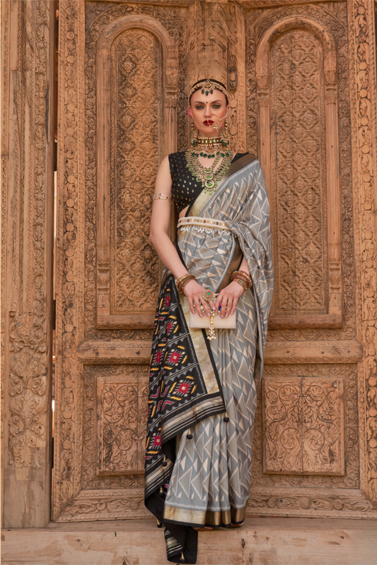 Banarasi Georgette Satin Saree with Artistic Print Detailing