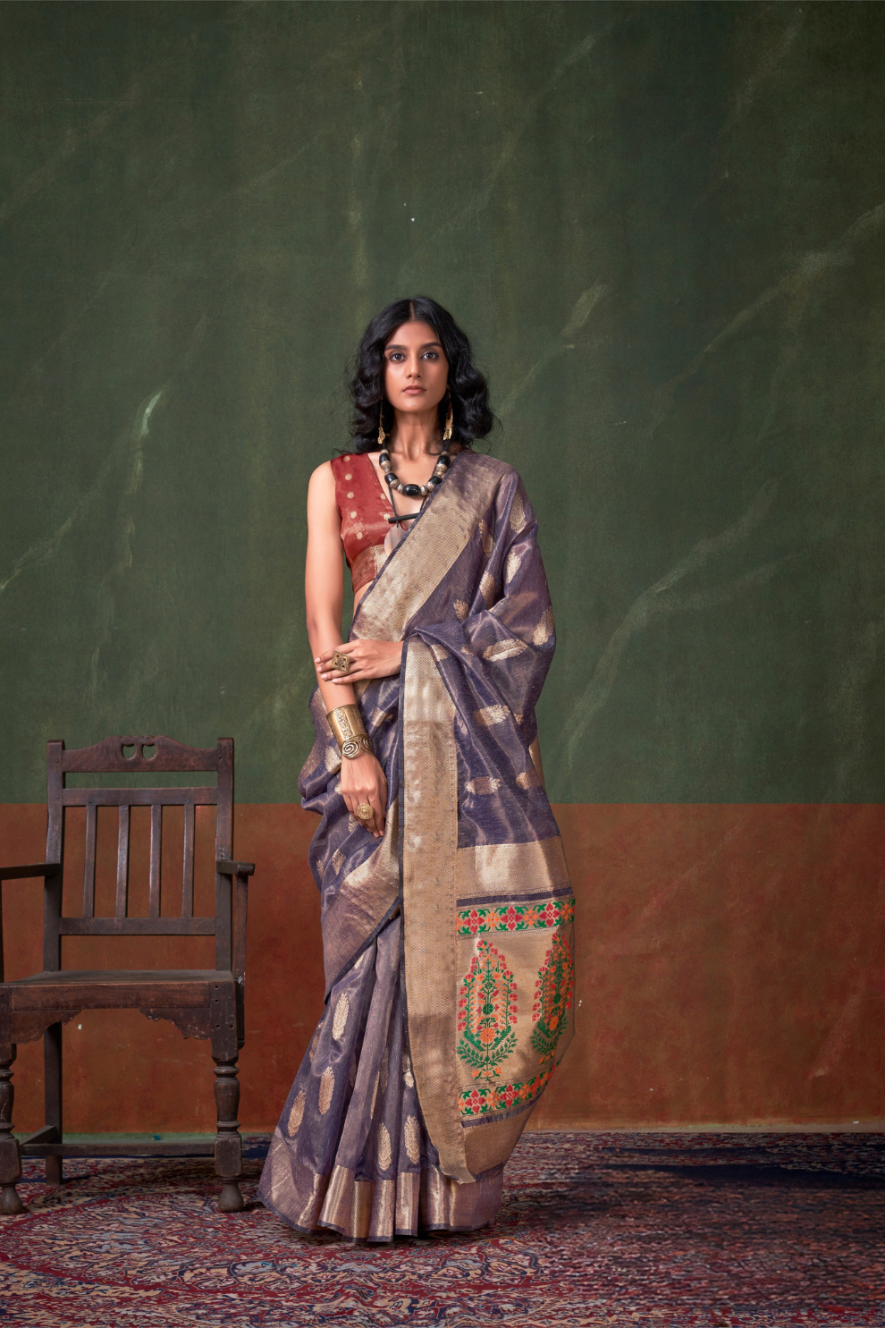Paithani Zari Tissue Saree with Traditional Handloom Weaving